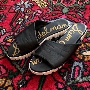 Sam Edelman Black Leather Slide Mules with White Platform